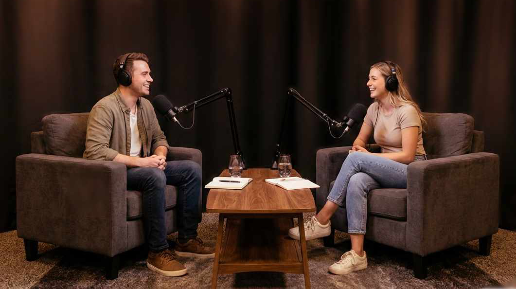 2 person podcast in studio